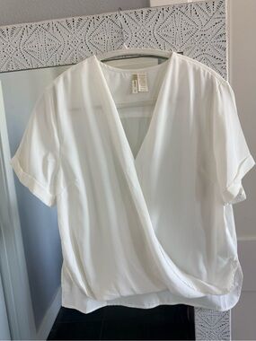 Japna White Wrap-Front Blouse with Short Sleeves